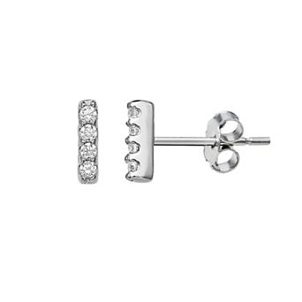 PRIMROSE Sterling Silver Pave Cubic Zirconia Bar Stud Earrings