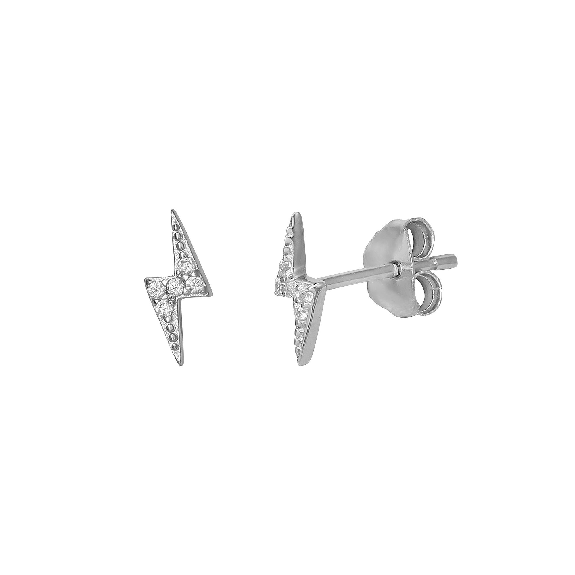 PRIMROSE Sterling Silver Cubic Zirconia Lightning Bolt Stud Earrings, Women