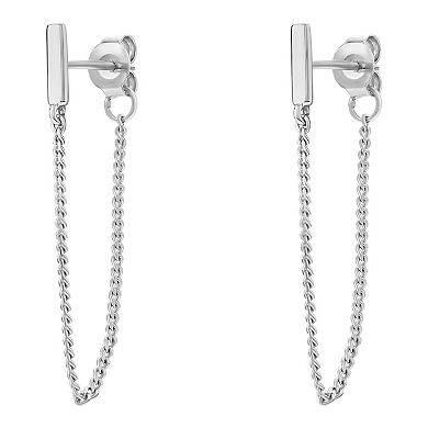 PRIMROSE Sterling Silver Bar Chain Front To Back Stud Earrings