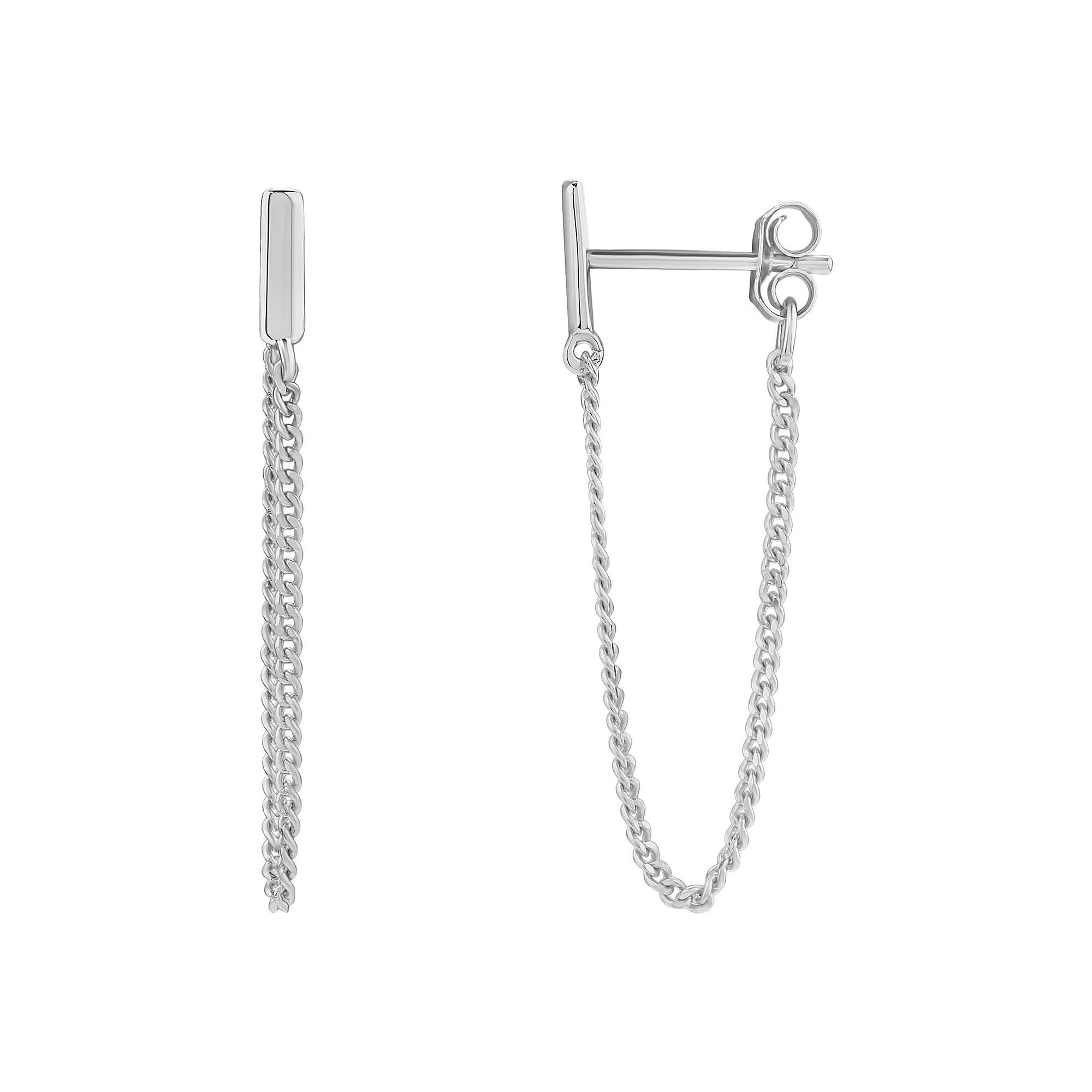 PRIMROSE Sterling Silver Bar Chain Front To Back Stud Earrings, Womens
