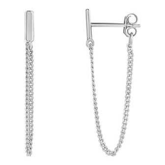 PRIMROSE Sterling Silver Bar Chain Front To Back Stud Earrings