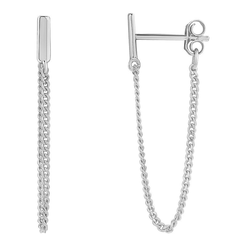 PRIMROSE Sterling Silver Bar Chain Front To Back Stud Earrings, Womens