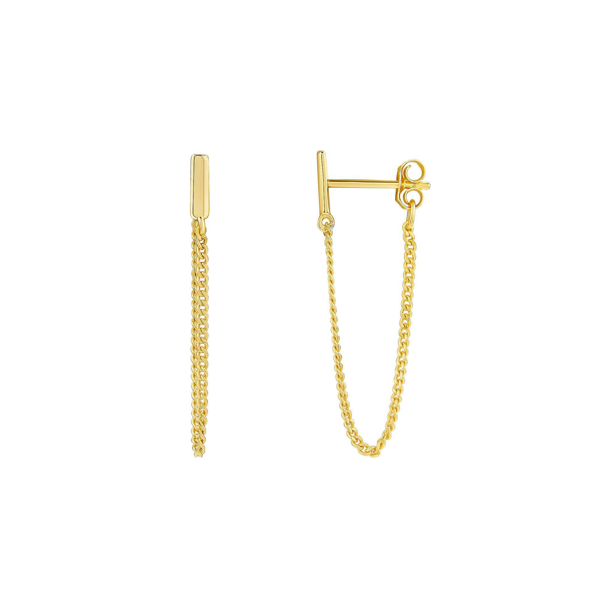 PRIMROSE Sterling Silver Bar Chain Front To Back Stud Earrings, Womens, Ye
