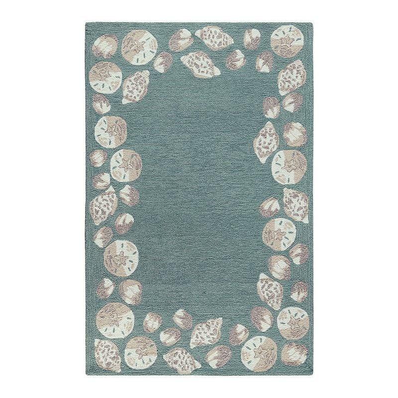 Liora Manne Capri Seashell Border Indoor / Outdoor Rug, Blue, 7.5X9.5 Ft