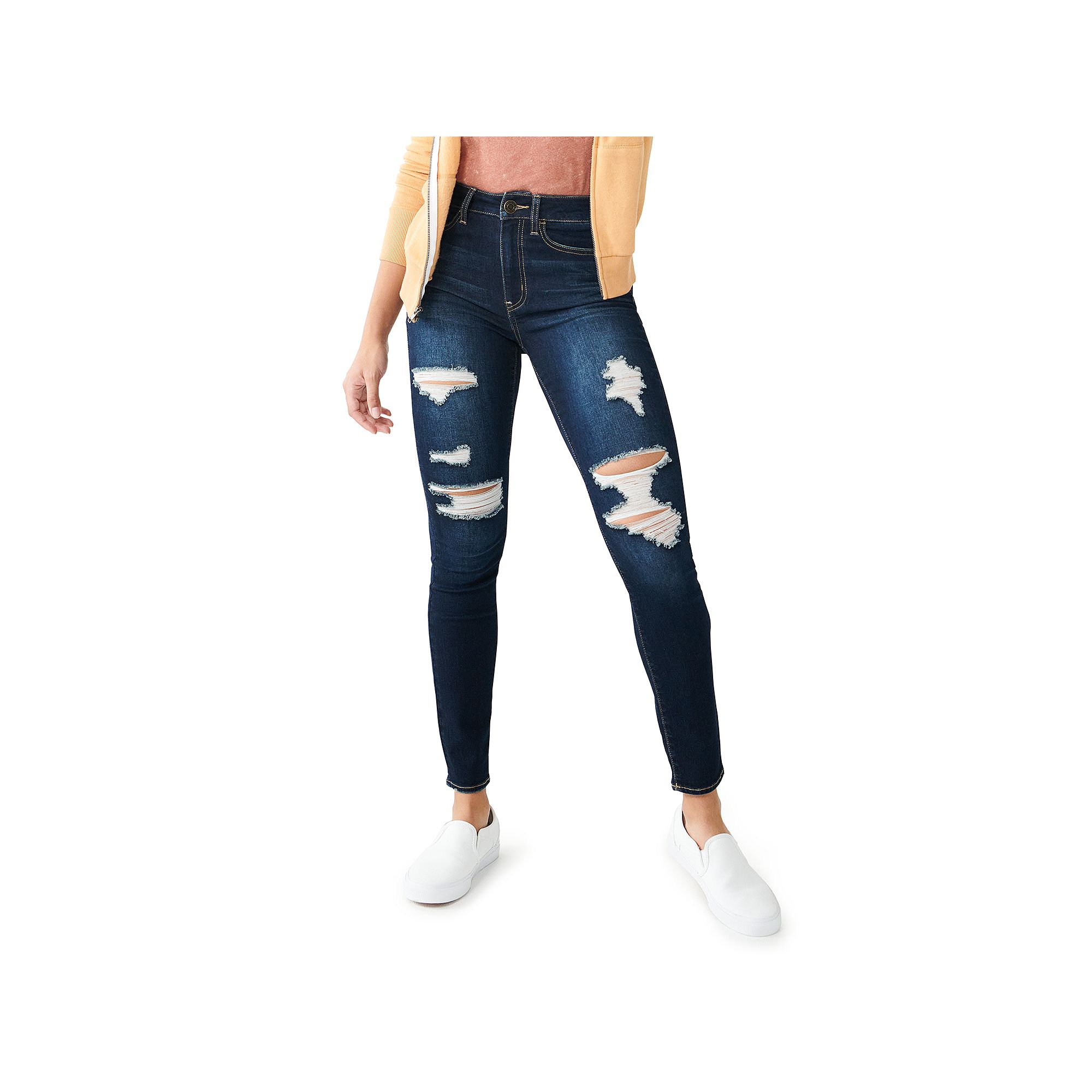 Juniors SO® High Rise Skinny Jeans, Girls, Size: 0 LONG, Dark Destructed