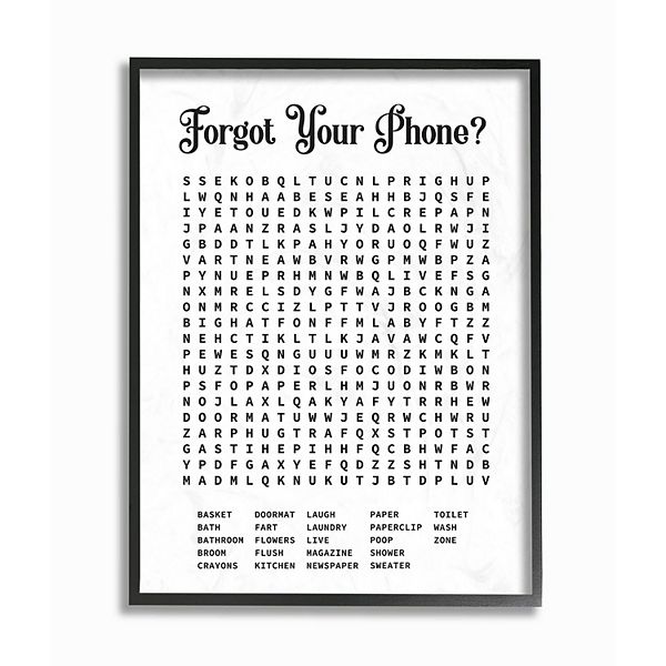 Stupell Home Decor Crossword Puzzle Bathroom Framed Wall Art