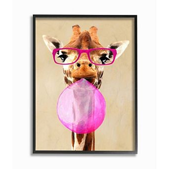 Stupell Home Decor Giraffe With Bubblegum & Glasses Framed Wall Art
