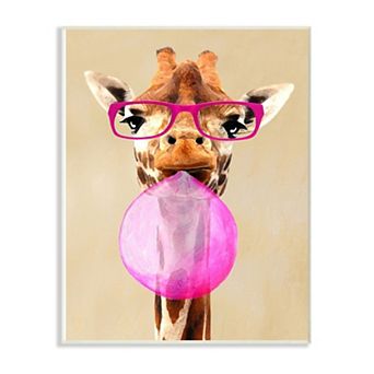 Stupell Home Decor Giraffe With Bubblegum & Glasses Plaque Wall Art