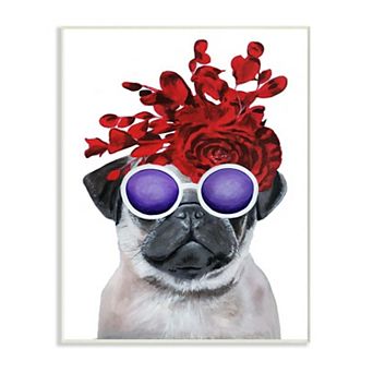 Stupell Home Decor Pug Dog With Flower Hat Plaque Wall Art