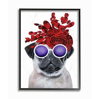 Stupell Home Decor Pug Dog With Flower Hat Framed Wall Art