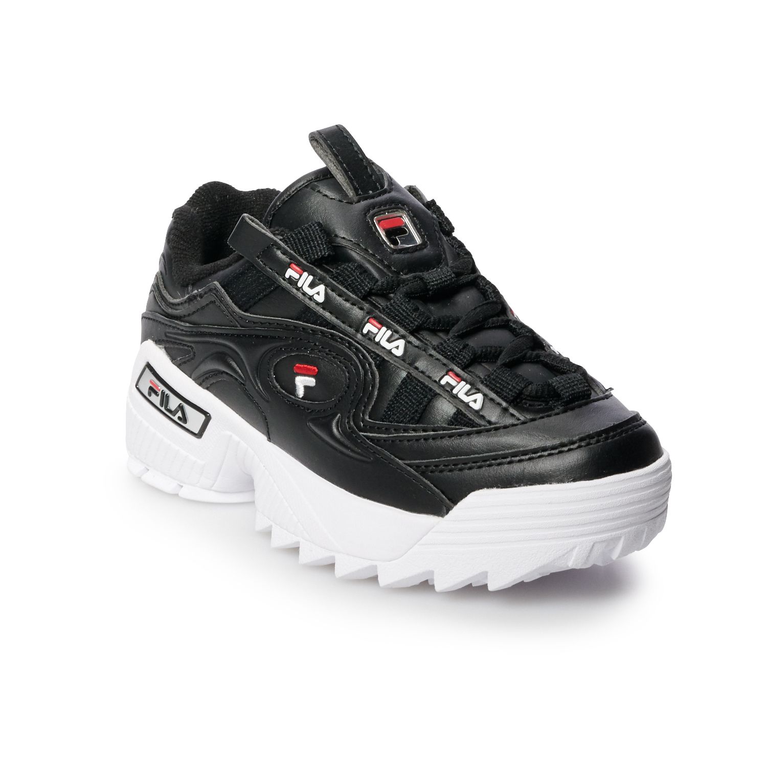 black and red fila shoes