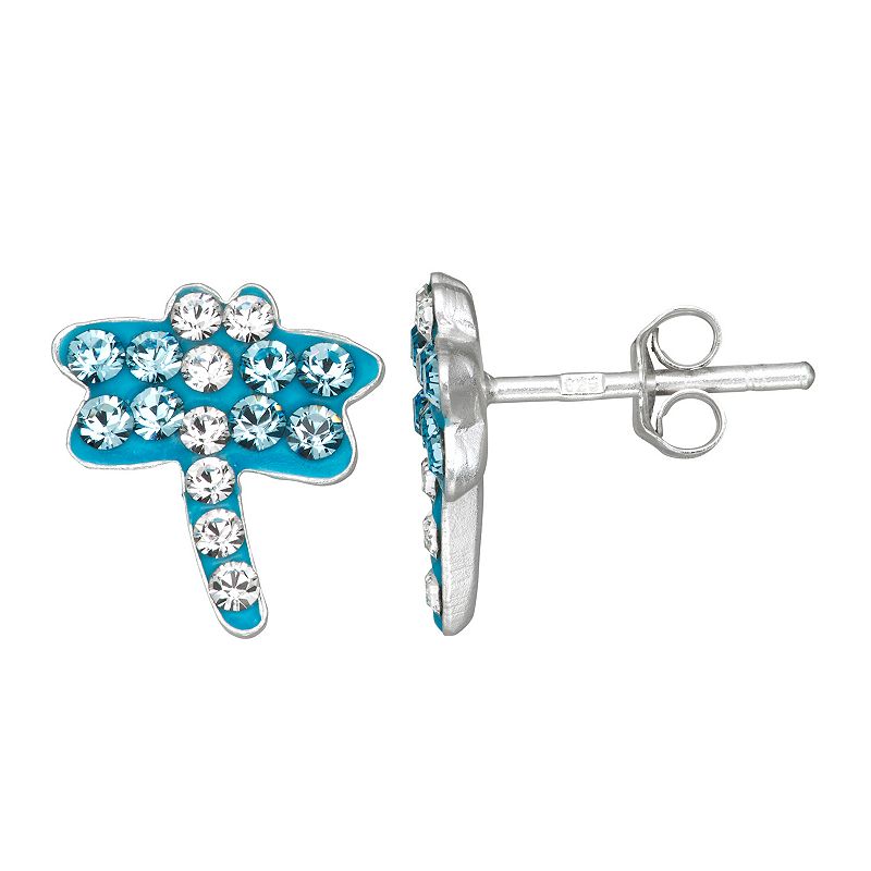 Charming Girl Sterling Silver Crystal Dragonfly Stud Earrings, Girls