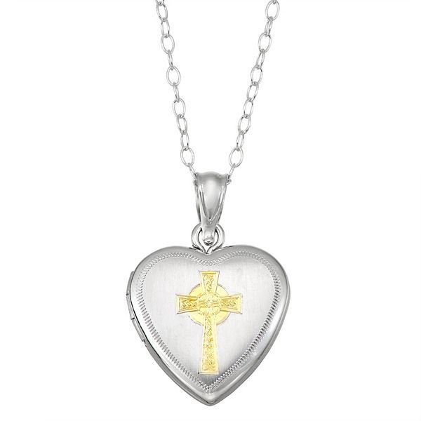 Charming Girl Sterling Silver Two-Tone Cross Locket