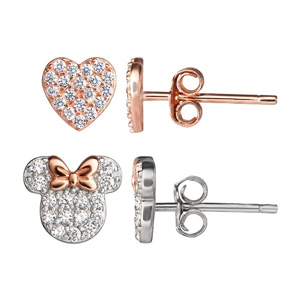 Girl s Disney s Minnie Mouse Rose Gold Tone Sterling Silver Earring Set