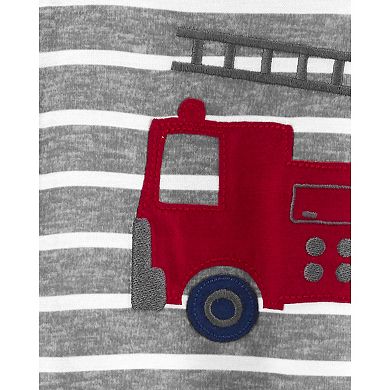 Toddler Boy Carter's Fire Truck Striped Footed Pajamas