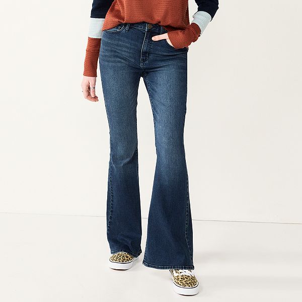 Solid Dark Wash Flare With Bottom Panel Plus Size Jeans