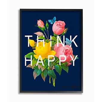 Stupell Home Decor Think Happy Floral Framed Wall Art