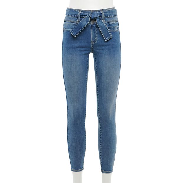 BLUE High waisted tie detail jeggings, Womens Jeggings