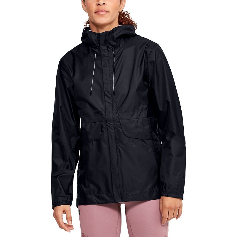 Womens Under Armour Forefront Hooded Rain Jacket, Size: Large, Black