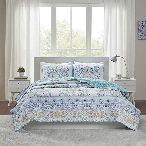 Intelligent Design Malia Printed Reversible Cotton Coverlet Set