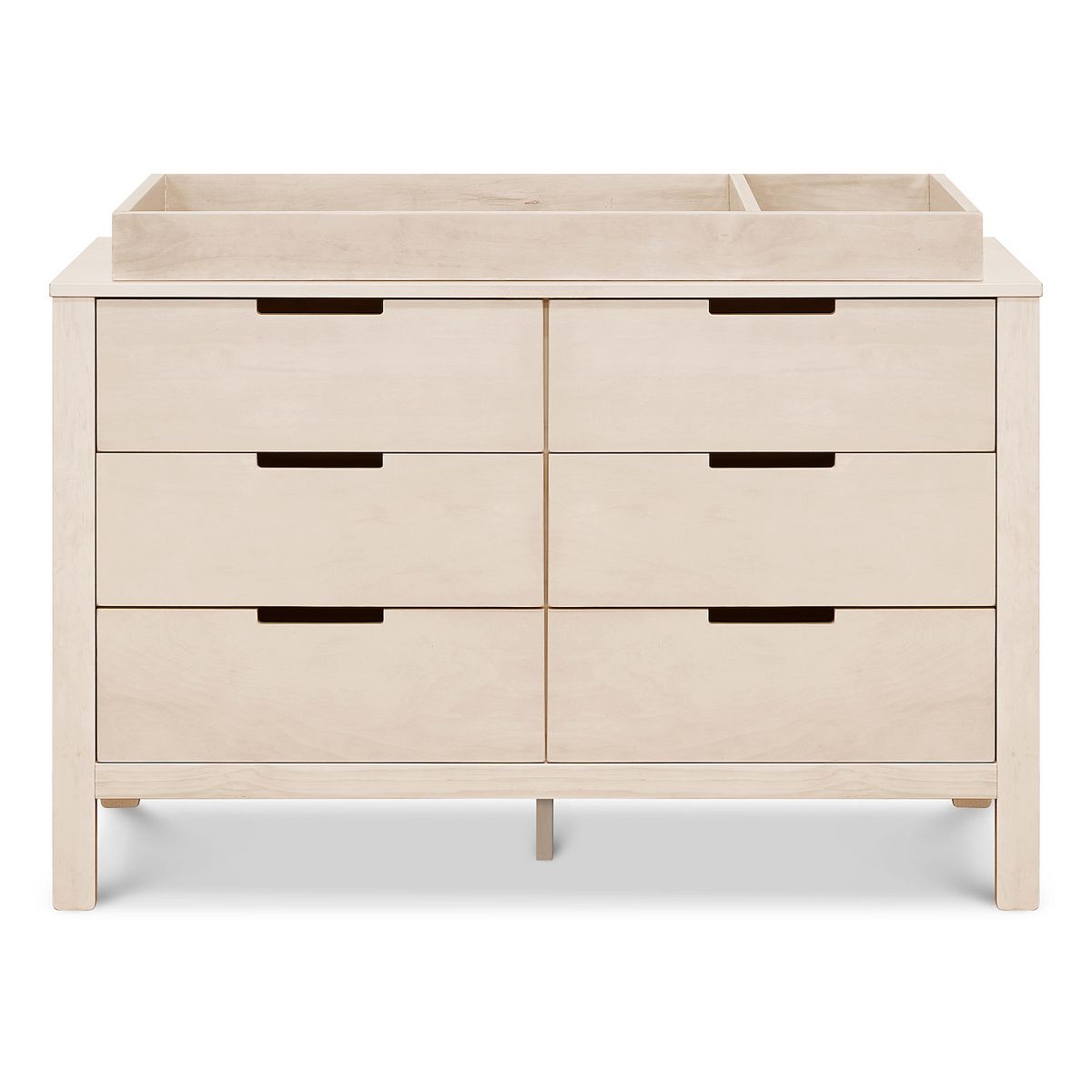 Natural Colby 6-drawer dresser with top tray insert and black drawer pulls.