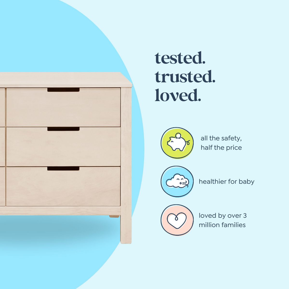 Safety and value infographic featuring the Natural Colby dresser.