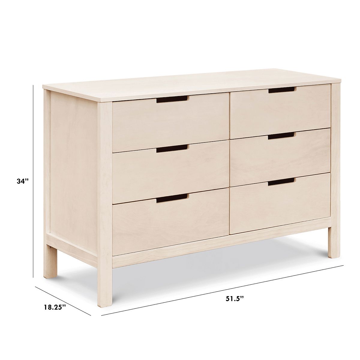 Measured diagram of Natural Colby 6-drawer dresser with height and width labels.