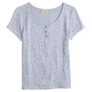 Juniors' Pink Republic Scallop Edge Henley Top