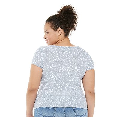 Juniors' Pink Republic Scallop Edge Henley Top