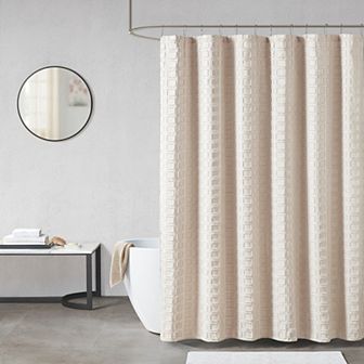 Madison Park Quade Woven Clipped Solid Shower Curtain