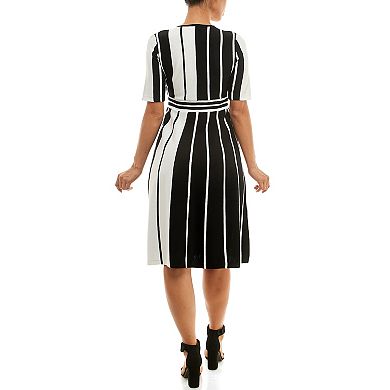 Women's Nina Leonard Surplice Striped Fit & Flare Sweater Dress