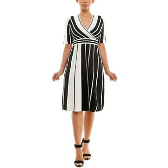 Women's Nina Leonard Surplice Striped Fit & Flare Sweater Dress