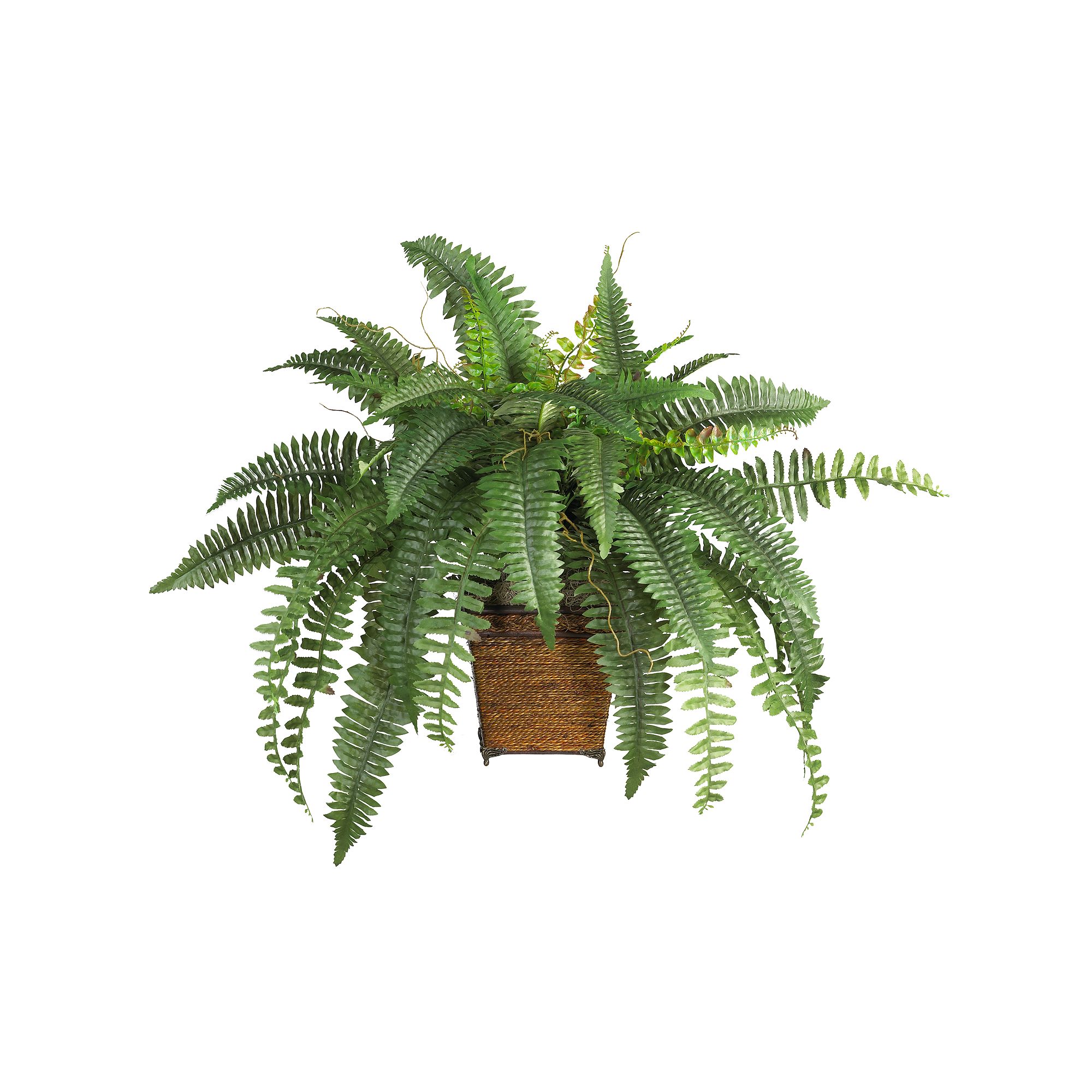 nearly natural Silk Boston Fern Plant in a Wicker Planter, Multicolor