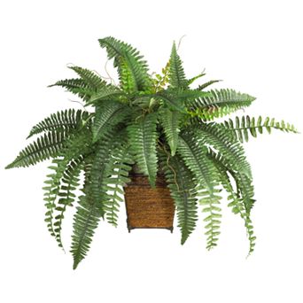 nearly natural Silk Boston Fern Plant in a Wicker Planter