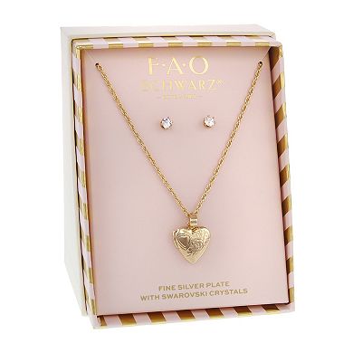 FAO Schwarz Gold Tone Locket Necklace & Earring Set