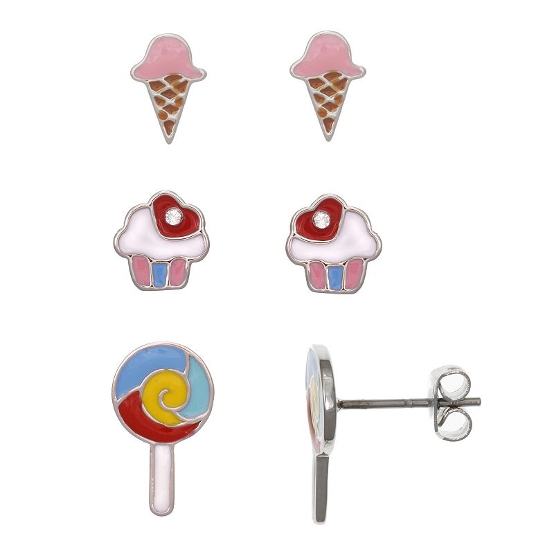 FAO Schwarz Ice Cream, Cupcake, Lollipop Stud Earring Set, Girls