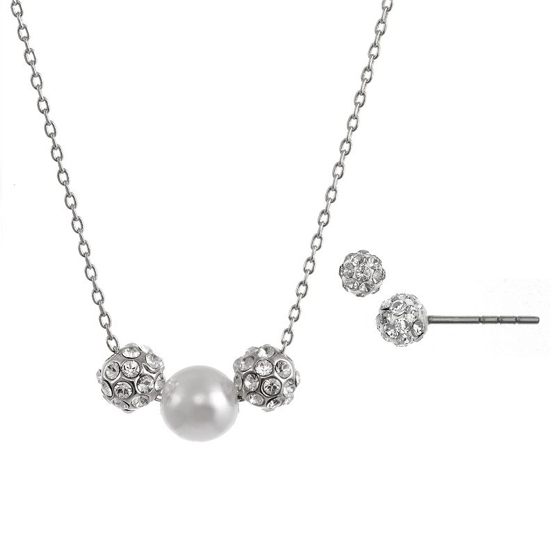 FAO Schwarz Fireball & Simulated Pearl Necklace & Stud Earring Set, Girls,