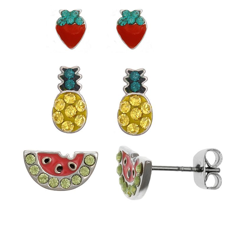 FAO Schwarz Strawberry, Pineapple, Watermelon Stud Earring Set, Girls