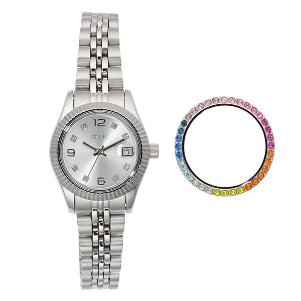 Relic By Fossil Women's Keira Silver Tone Watch & Interchangeable Bezel Set  - ZR12613SET