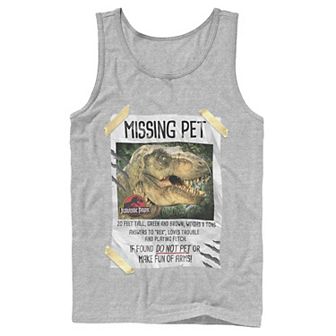 Men's Jurassic Park Missing Pet T-Rex Poster Taped Tank Top