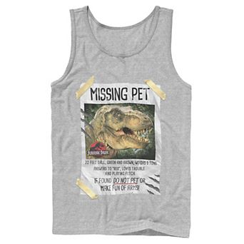 Men's Jurassic Park Missing Pet T-Rex Poster Taped Tank Top