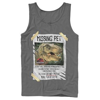 Men's Jurassic Park Missing Pet T-Rex Poster Taped Tank Top
