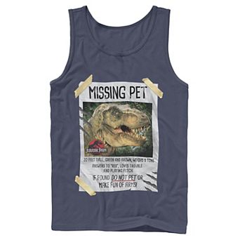 Men's Jurassic Park Missing Pet T-Rex Poster Taped Tank Top