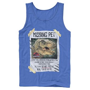 Men's Jurassic Park Missing Pet T-Rex Poster Taped Tank Top