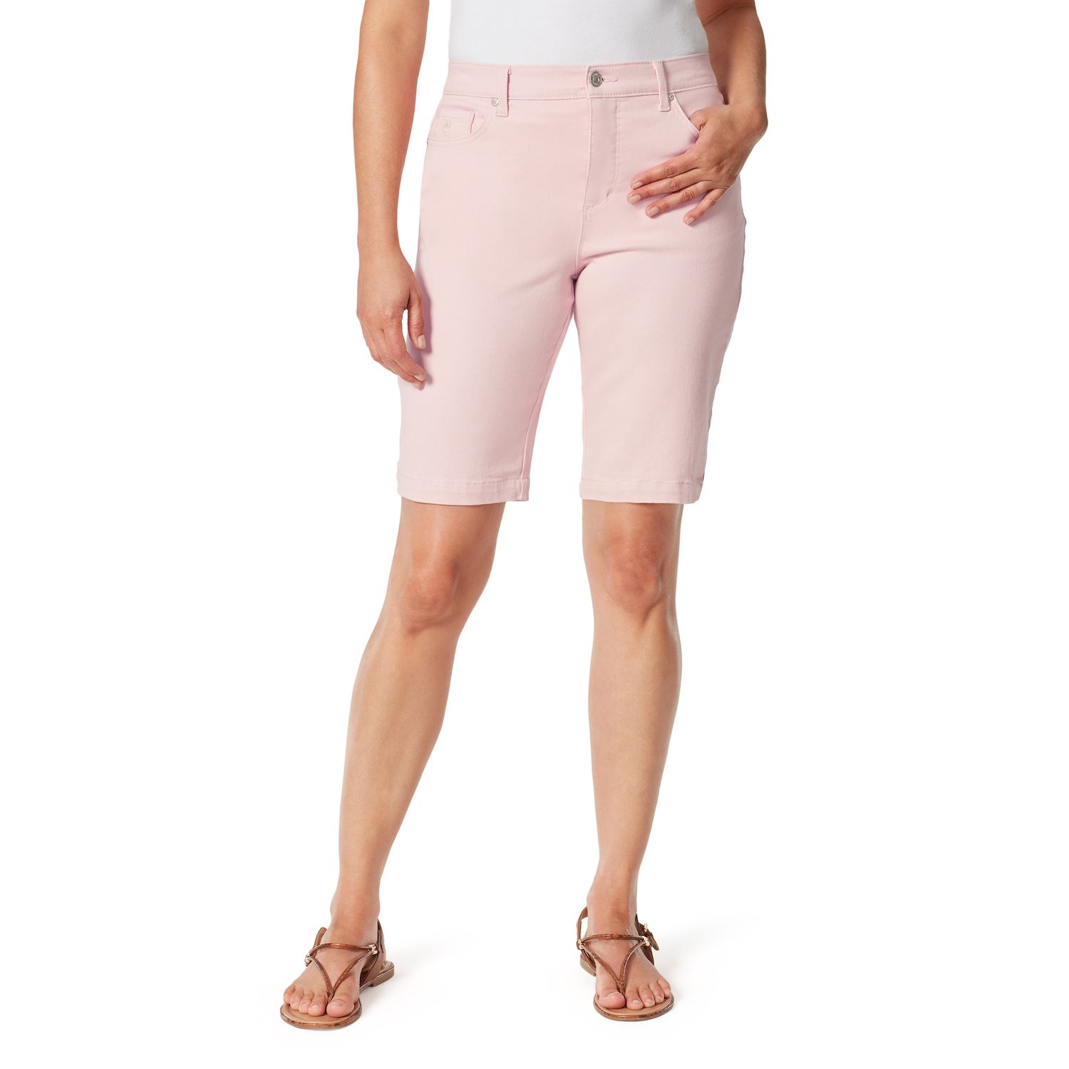 thumbnail image 2 of Gloria Vanderbilt Amanda Pull-On Bermuda Shorts – Slimming Waistband, Above Knee, Cotton Spandex, Plus Size 2 of 6