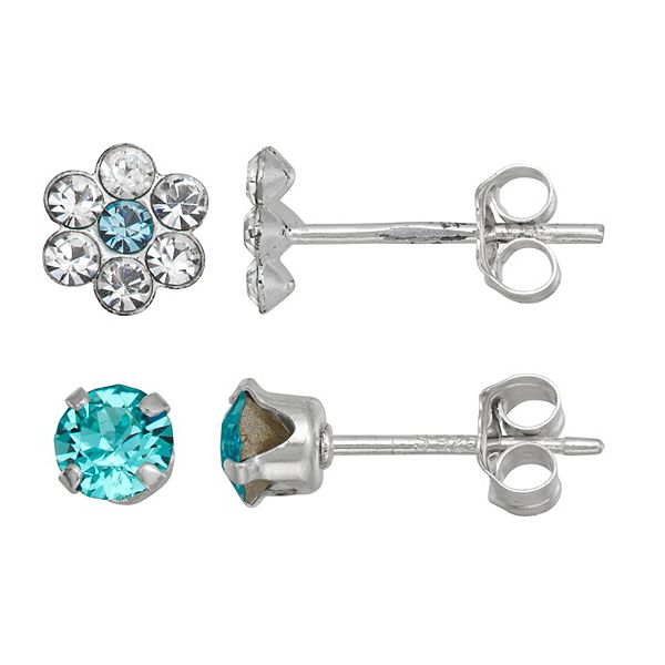 Guiño auricular Escarpa Charming Girl Sterling Silver Crystal Flower Stud Earring Set with Swarovski  Crystal
