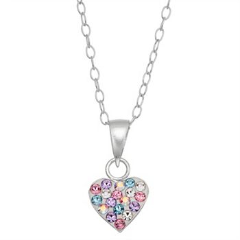 Gold Finish Multi-color Crystals Heart Girls Teens Pendant Necklace 