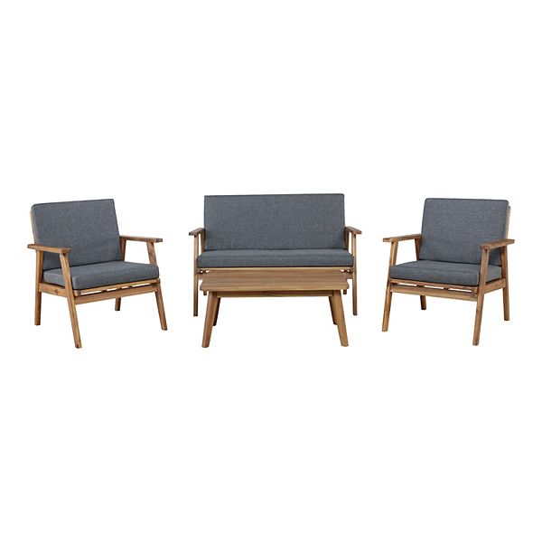 4pc Cole Outdoor Seating Set Gray - Linon: Acacia Wood, Removable Cushions, Weather-Resistant