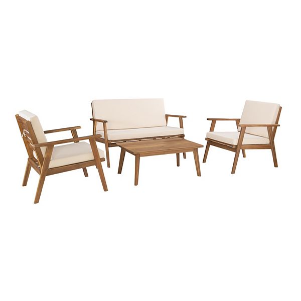 4pc Cole Outdoor Acacia Wood Conversation Set Natural - Linon: Patio Furniture with Coffee Table