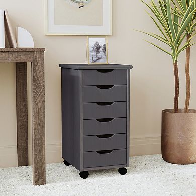 Linon Cary 6-Drawer Rolling Storage Cart